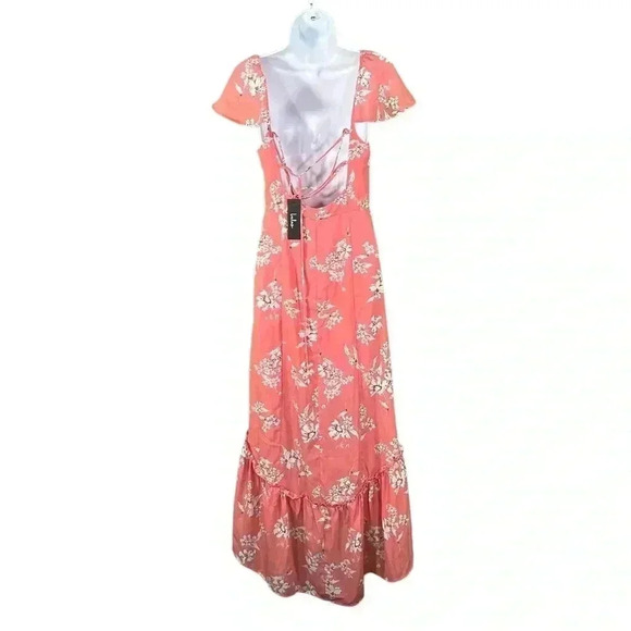 Hello to Love Pink Floral Print Lace-Up High-Low Maxi Dress Size Small - Picture 8 of 12